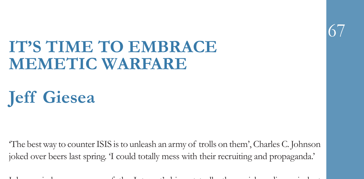It's Time to Embrace Memetic Warfare, by Jeff Giesea